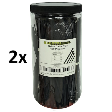 Electriduct Cable Tie Kit, 4 in, 6 in, 8 in, 11 in L, Black, Nylon, 18 lb, 40 lb Strength CT-KIT-SM-BK
